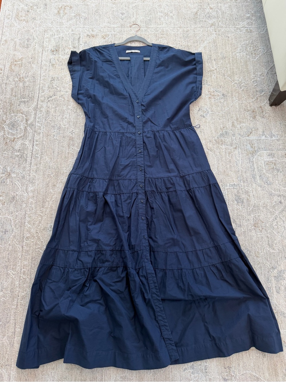 Abercrombie & Fitch Navy Button-Front Tiered Maxi Dress